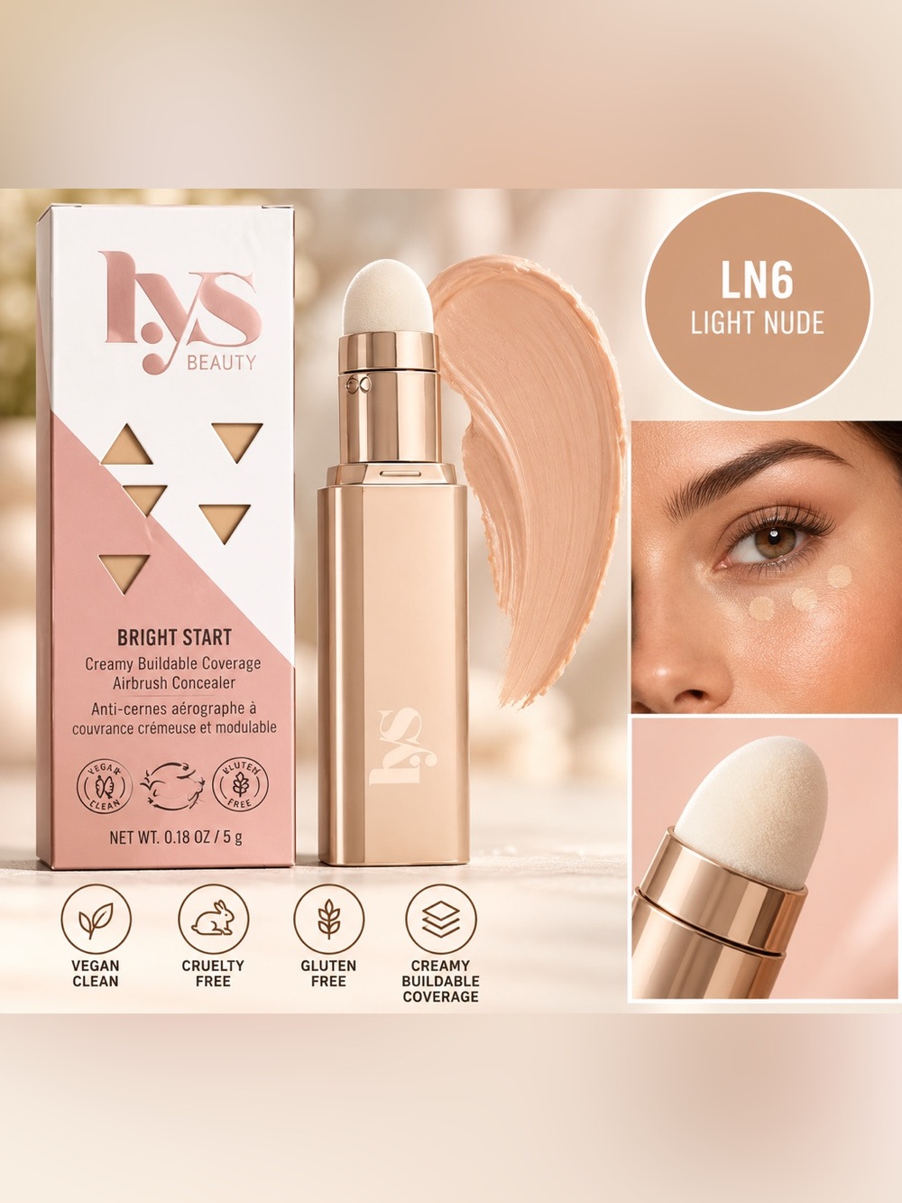 LxS Beauty Bright Start Creamy Buildable Coverage Airbrush Concealer LN6 Light